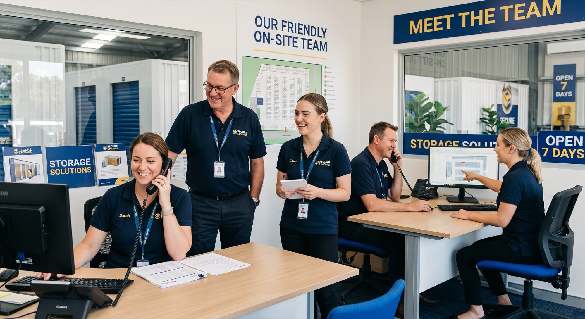The Anglian Self Storage on-site team at the front desk
